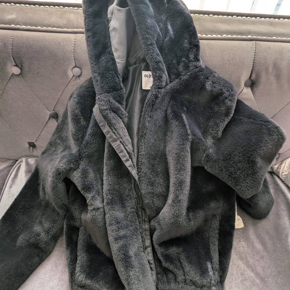 Old Navy Kids Black Faux Fur Puffer Jacket